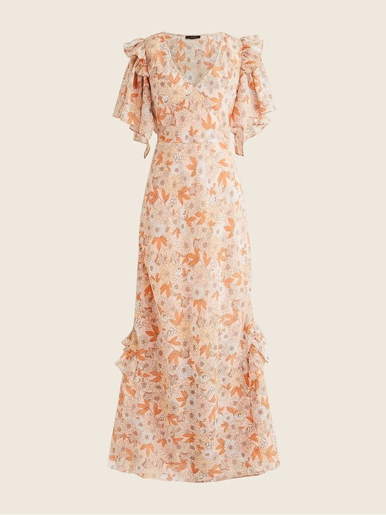 J. Crew Dresses & Skirts - J. Crew Peach Floral Ruffle-Sleeve Maxi Dress